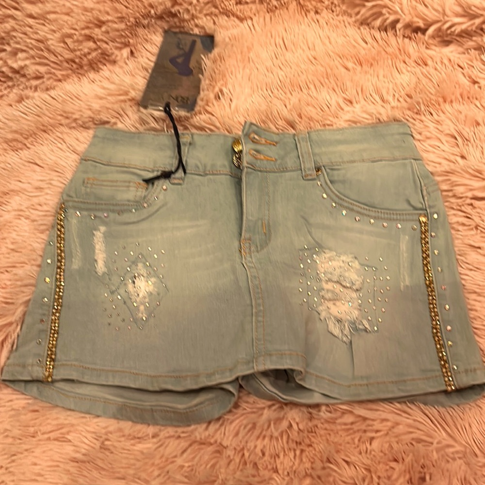 NWT BONAGE embellished rhinestones denim shorts/skirt.  Size XS